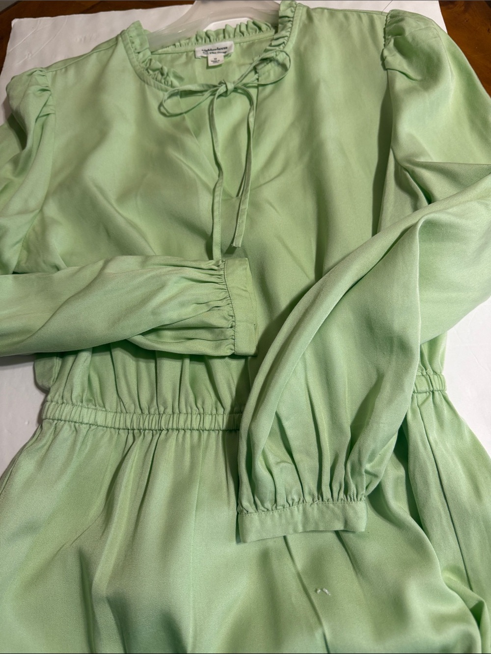The Drop light Green Tie-Neck Long Sleeve Tiered Dress